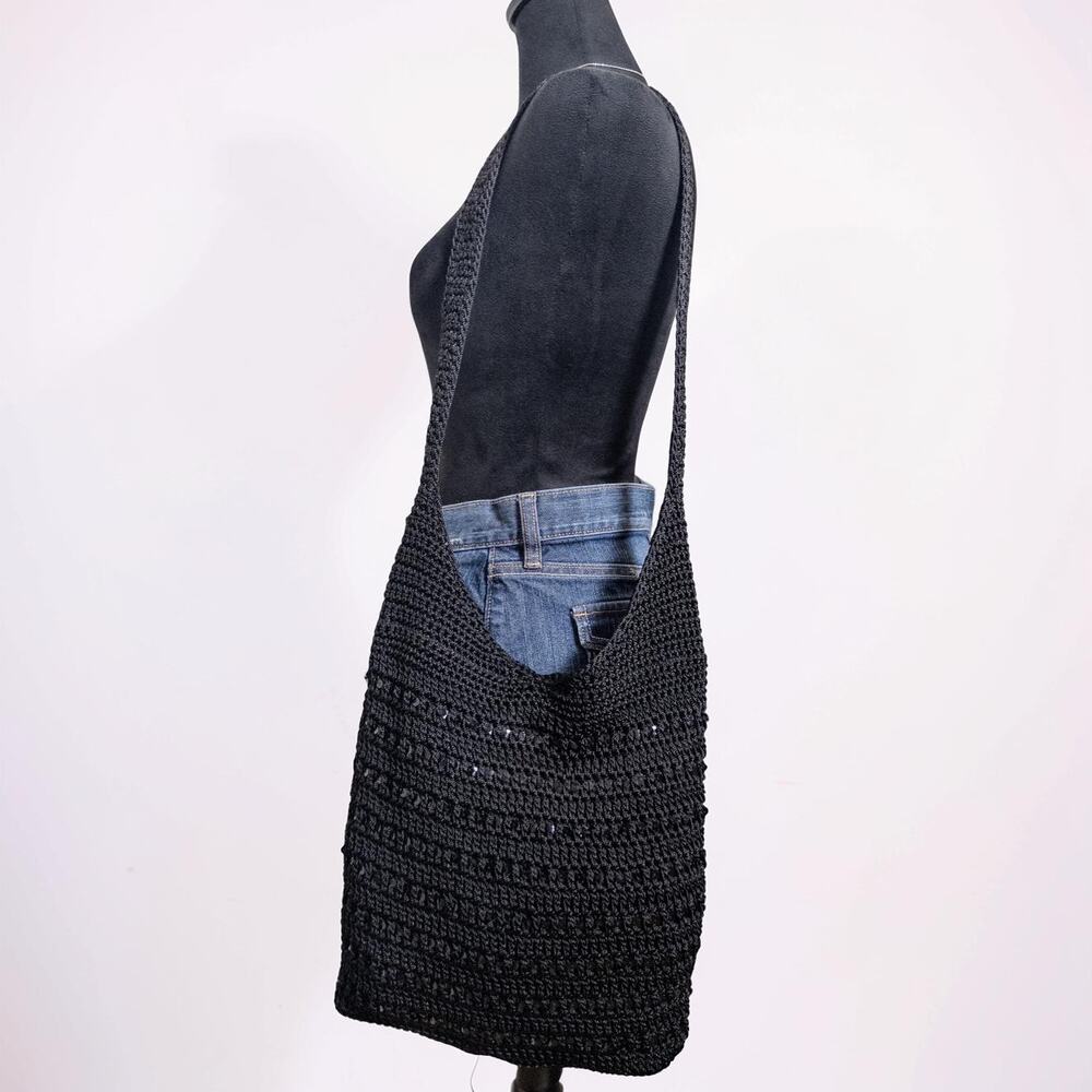Y2K Lina Black Crochet Sequin Slouchy Hobo Shoulder Bag